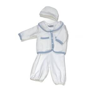 NEW MACIS boy's 3pc short sleeve romper long sleeve quilted set in ivory